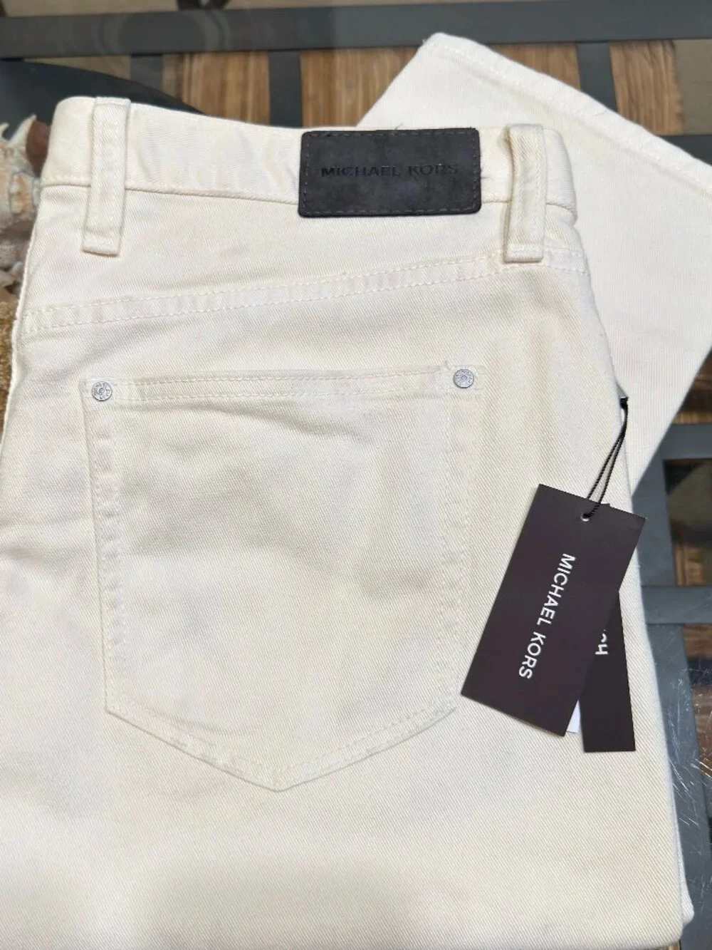 $90 MK MICHAEL KORS MEN PARKER SLIM FIT IVORY 34X30 STRETCH TWILL DENIM NWT